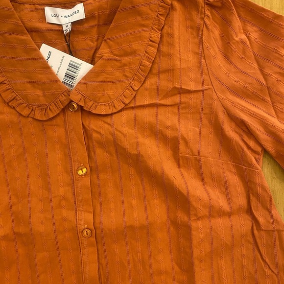 Lost + Wander Women’s Burnt Orange Button-Up Feminine Cotton Blouse New size M - Picture 9 of 11